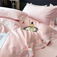 Thumbnail for Pink Vintage English Flowers Premium Embroidered Duvet Cover, Egyptian Cotton 1000TC Bedding Set