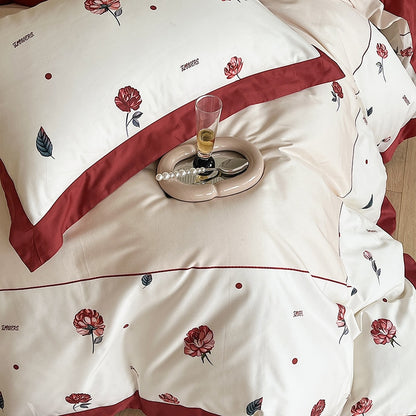 Oil Painting Flower Luxury Vintage Egyptian Cotton 1000TC Silky Duvet Cover Bedding Set