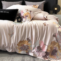 Thumbnail for White Grey Luxury Flower Egyptian Cotton 1000TC Art Paint Embroidery Duvet Cover Bedding Set