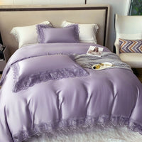 Thumbnail for Grey Purple Soft Silky Princess Hotel Grade Smooth Duvet Cover, Natural Lyocell Fiber Bedding Set