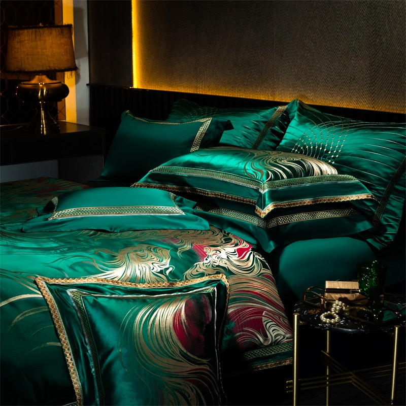 Black Gold European Jacquard Egyptian Cotton 1200TC Duvet Cover, Luxury Embroidery Bedding Set