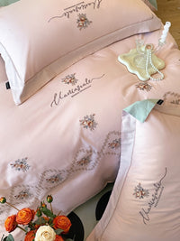 Thumbnail for White Pink Patchwork French Pastoral Flowers Soft Duvet Cover, Cotton Bedding Set