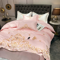 Thumbnail for Luxury White Gold Baroque Europe Embroidery Duvet Cover Set, Polyester Bedding Set