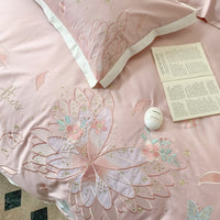 Thumbnail for Pink Green Beauty Butterfly Feather Embroidery Duvet Cover, Egyptian Cotton 1200TC Bedding Set