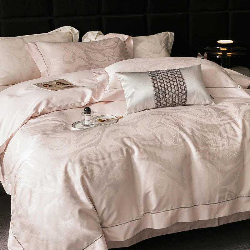 White Pink Luxury Satin Jacquard Wedding Silky Soft Duvet Cover Set 1000TC Egyptian Cotton Bedding Set