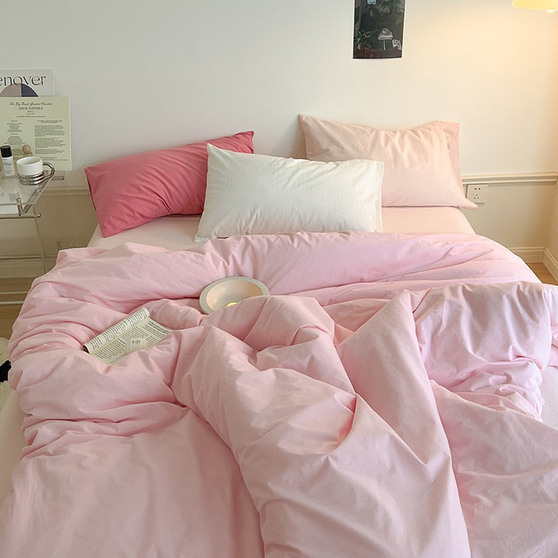 Pink White Rose Pink Sweet Girls Duvet Cover Set, 100% Cotton Bedding Set