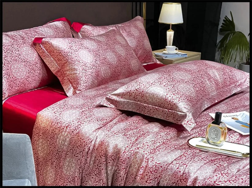 Luxury Burgundy Gold Breathable Silky Satin 1000TC Bedding Set