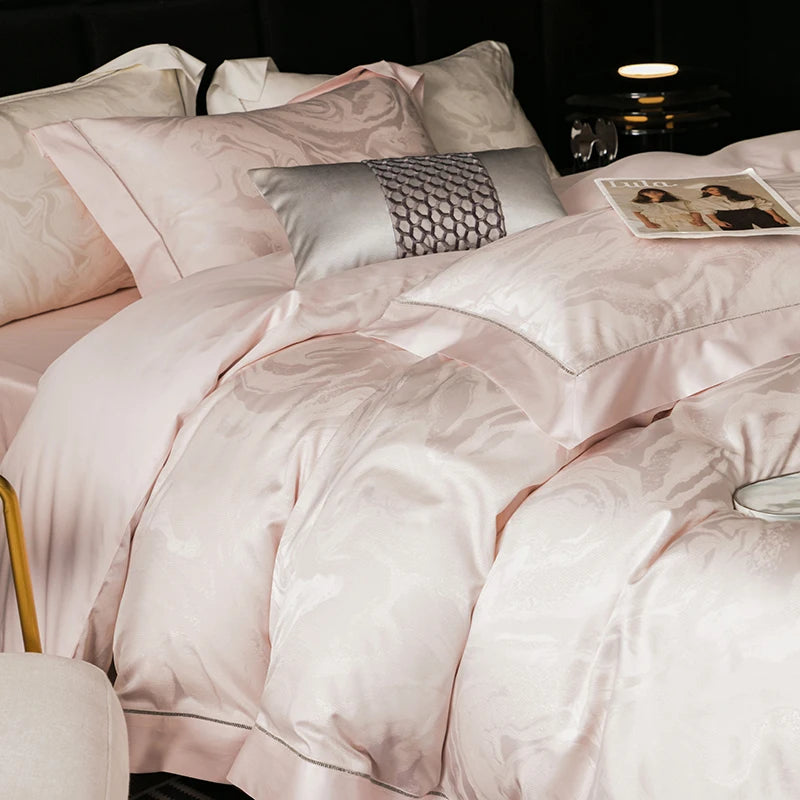 White Pink Luxury Satin Jacquard Wedding Silky Soft Duvet Cover Set 1000TC Egyptian Cotton Bedding Set