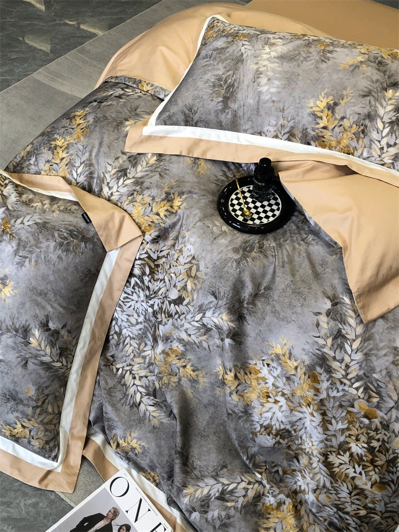 American Nature Leaf Print Luxury Egyptian Cotton 1000TC Duvet Cover Bedding Set
