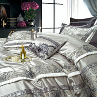 Thumbnail for Luxury Baroque Embroidery Patchwork Duvet Cover Set, Silky Satin Cotton 1000TC Bedding Set