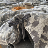 Thumbnail for Blue Grey Jacquard Leaf Vintage Flower Bush Duvet Cover Set, Washed Cotton Bedding Set