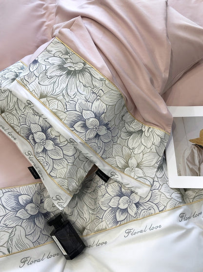 Blue White French Vintage Flowers Wedding Soft Duvet Cover, Cotton 100% Bedding Set