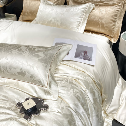 Gold White Luxury European Palace Satin Jacquard Egyptian Cotton 1000TC Duvet Cover Bedding Set
