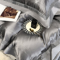 Thumbnail for Luxury Gold Grey Satin Patchwork Smooth Jacquard Duvet Cover Set, 1000TC Egyptian Cotton Bedding Set