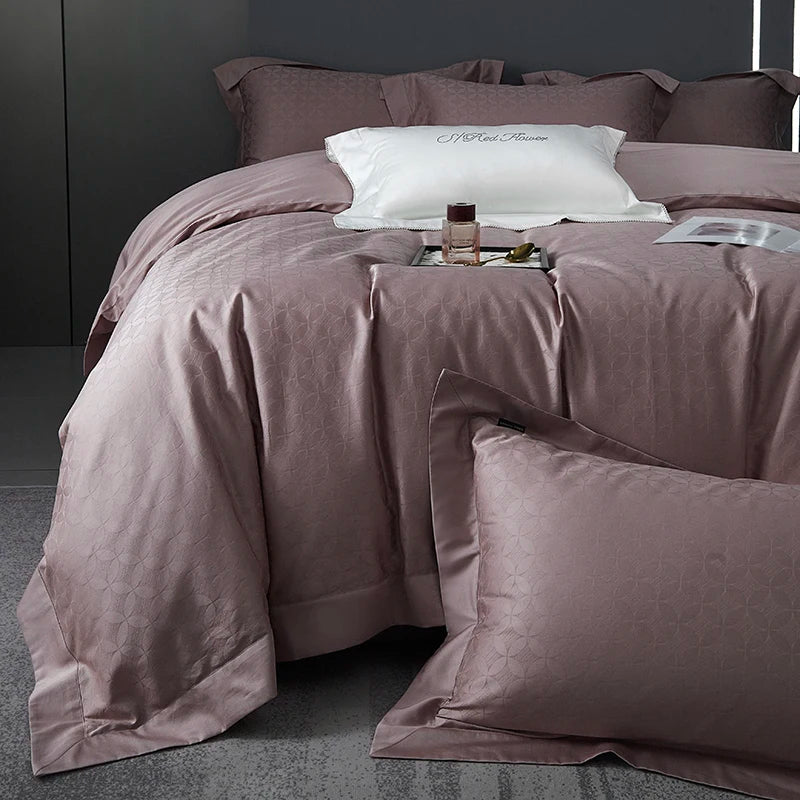 Luxury European Satin Jacquard Egyptian Cotton 1400TC Silky Duvet Cover Bedding Set