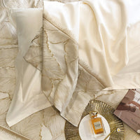 Thumbnail for Luxury Green Gold Leaves Satin Jacquard Patchwork Europe Duvet Cover, Egyptian Cotton 1000TC Bedding Set