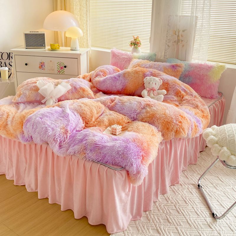 Pink Purple Premium Super Soft Princess Child Duvet Cover Set, Velvet Fleece Fabric Bedding Set