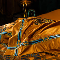 Thumbnail for Luxury Vintage Silk European Gold Brown Baroque Duvet Cover Set, Egyptian Cotton 1200TC Bedding Set