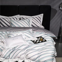 Thumbnail for Luxury Grey Modern Black Stripe Duvet Cover Set, 1000TC Egyptian Cotton Bedding Set