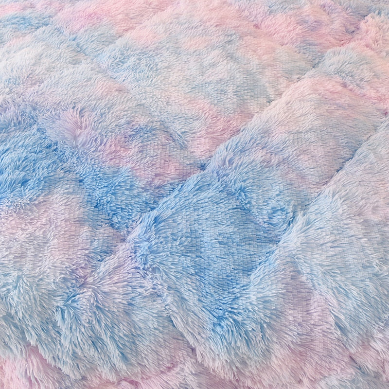 Pink Purple Fleece Fabric Patchwork Winter Soft Thick Quilt Crystal Velvet Comforter Bedding