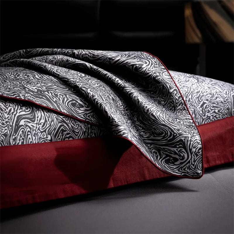 Vintage Luxury Red Black Silky Soft Duvet Cover Set, 1000TC Egyptian Cotton Bedding Set