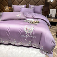 Thumbnail for Pink Green Luxury Europe Elegant Floral Embroidery Duvet Cover, 1000TC Egyptian Cotton Bedding Set