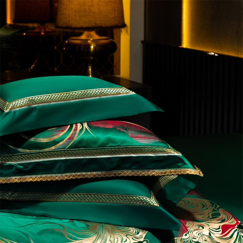 Black Gold European Jacquard Egyptian Cotton 1200TC Duvet Cover, Luxury Embroidery Bedding Set