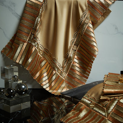 Luxury Gold Orange Horse Lace Palace European Silky Duvet Cover, 1200TC Egyptian Cotton Bedding Set