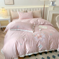 Thumbnail for Pink Green Beauty Butterfly Feather Embroidery Duvet Cover, Egyptian Cotton 1200TC Bedding Set