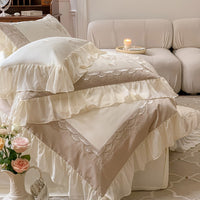 Thumbnail for Brown Luxury Princess Palace Europe Lace Ruffles Flowers Duvet Cover, Egyptian Cotton 1000TC Bedding Set