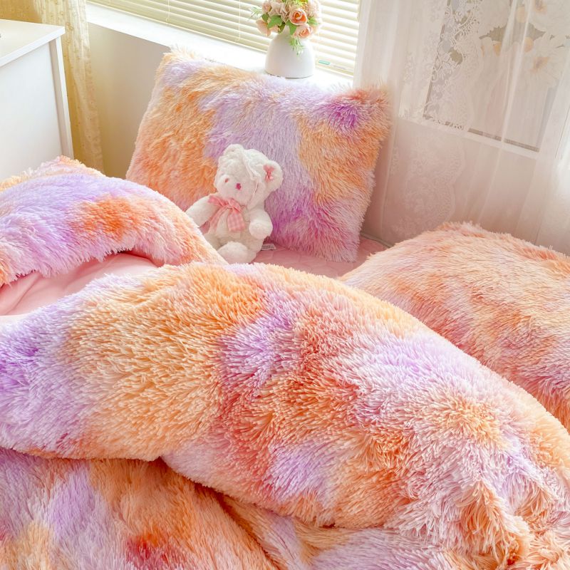 Pink Purple Premium Super Soft Princess Child Duvet Cover Set, Velvet Fleece Fabric Bedding Set