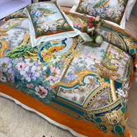 Thumbnail for Luxury Peacock Flower Baroque Digital Printing Silky Duvet Cover Set, Silk Cotton 1000TC Bedding Set