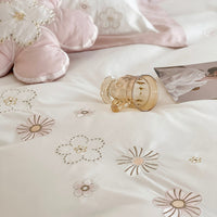 Thumbnail for Luxury White Pink Patchwork Flowers Wedding Lace Girls Duvet Cover Set, 1000TC Egyptian Cotton Bedding Set