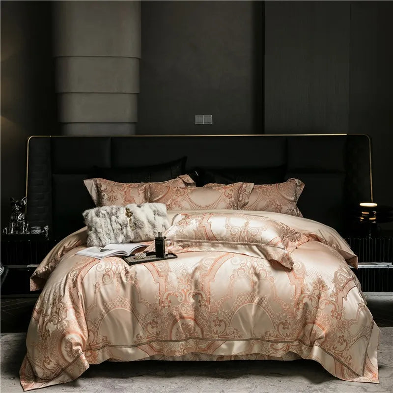 Luxury European Baroque Satin Jacquard Nature Silky Egyptian Cotton 1000TC Duvet Cover Bedding Set