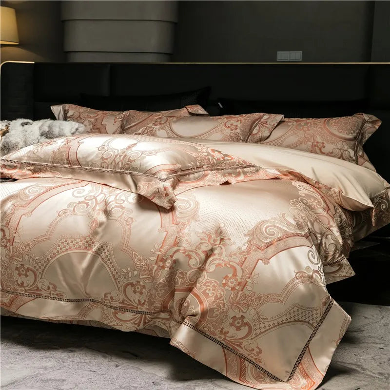 Luxury European Baroque Satin Jacquard Nature Silky Egyptian Cotton 1000TC Duvet Cover Bedding Set