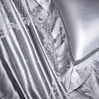 Thumbnail for Luxury Satin Silver Baroque Woven Jacquard Cotton 1000TC Duvet Cover Bedding Set