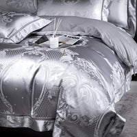 Thumbnail for Luxury Satin Silver Baroque Woven Jacquard Cotton 1000TC Duvet Cover Bedding Set