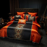 Thumbnail for Black Red Gold Luxury Baroque Palace Embroidery Patchwork Duvet Cover, Egyptian Cotton 1000TC Bedding Set