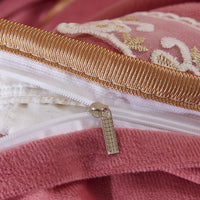 Thumbnail for Luxury Yellow Pink Warm Velvet Fleece Lace Ruffles Quilted Bedspread Bedding Set