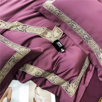 Thumbnail for Pink Burgundy European Premium Baroque Satin Silk Smooth Silky Duvet Cover Set, Egyptian Cotton 1000TC Bedding Set