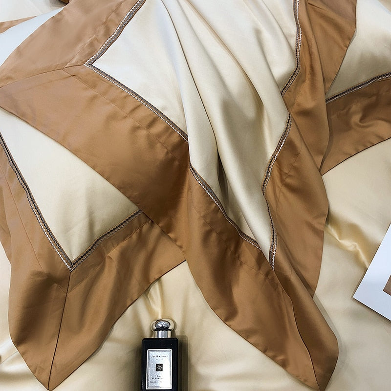 Premium White Brown Wedding Ultra Soft Duvet Cover Set, 1200TC Egyptian Cotton Bedding Set