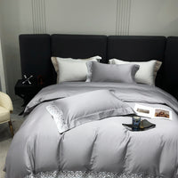 Thumbnail for Luxury White Gold Embroidery Hotel Grade Satin Silky Duvet Cover Set, 1000TC Egyptian Cotton Bedding Set