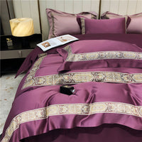 Thumbnail for Pink Burgundy European Premium Baroque Satin Silk Smooth Silky Duvet Cover Set, Egyptian Cotton 1000TC Bedding Set