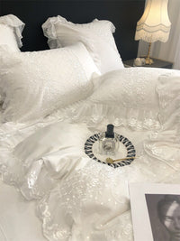 Thumbnail for White Romantic Big Lace Edge Princess Wedding Ruffles Duvet Cover Set, 1000TC Egyptian Cotton Bedding Set