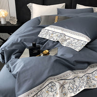 Thumbnail for Luxury Blue Dragonfly Flowers European Embroidered Duvet Cover Set, 1000TC Egyptian Cotton Bedding Set
