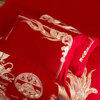 Thumbnail for Luxury Heaven Red Gold Phoenix Wedding Embroidery Duvet Cover Egyptian Cotton Bedding Set