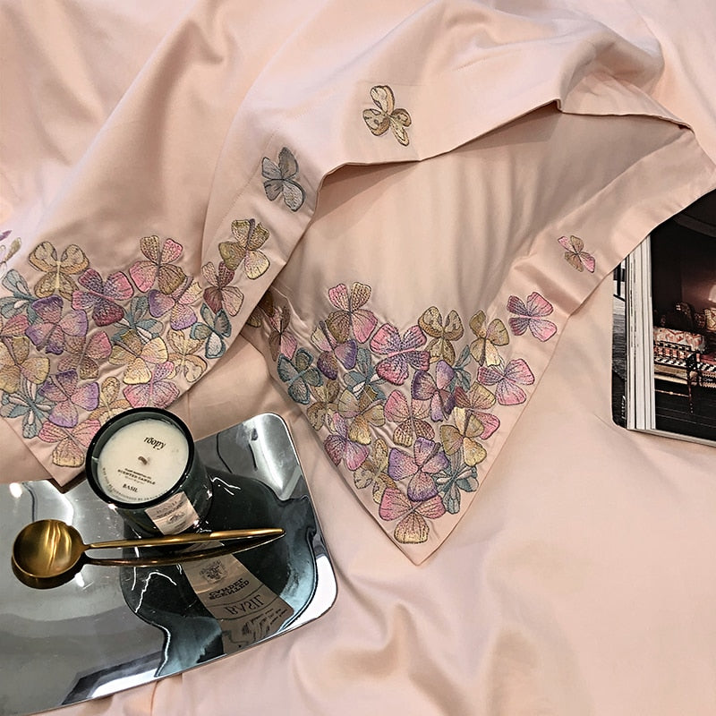 Luxury Chic Purple Embroidered Wedding Duvet Cover Set, 1000TC Egyptian Cotton Bedding Set