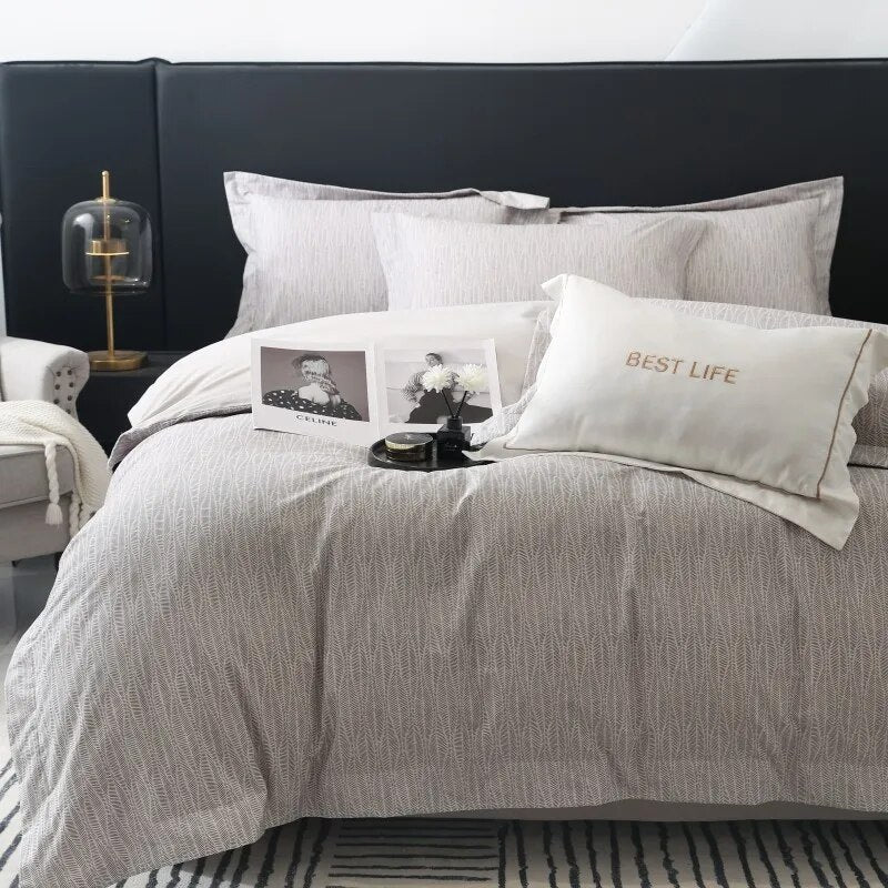 Premium Grey White Marble Pattern Duvet Cover Set, 600TC Brushed Cotton Bedding Set