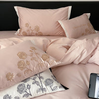 Thumbnail for White Black Red Rose Flower Luxury Black Rim Side Duvet Cover, 1000TC Egyptian Cotton Bedding Set