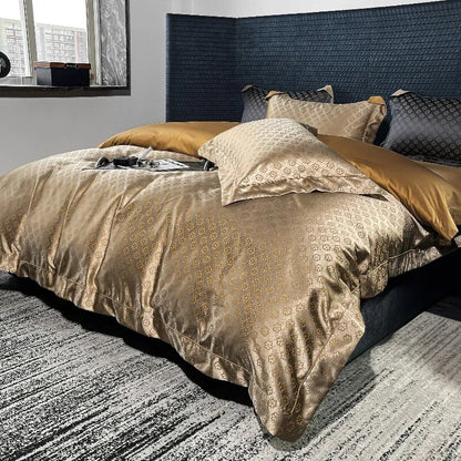 Black Brown Luxury European Patchwork Duvet Cover Set, 1000TC Cotton Bedding Set